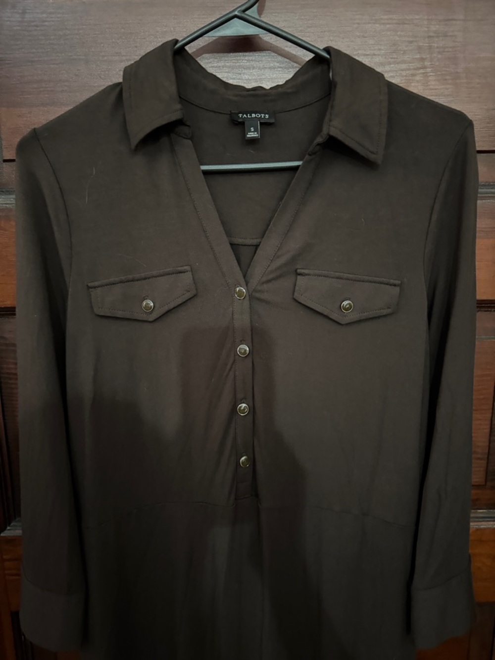 Talbots Chocolate Brown Long Sleeve Shirt Dress